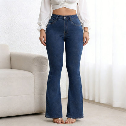 💕👖Nowe damskie jeansy typu dzwony, ze stretchem, dopasowane, z wysokim stanem i podniesionym biodrem.
