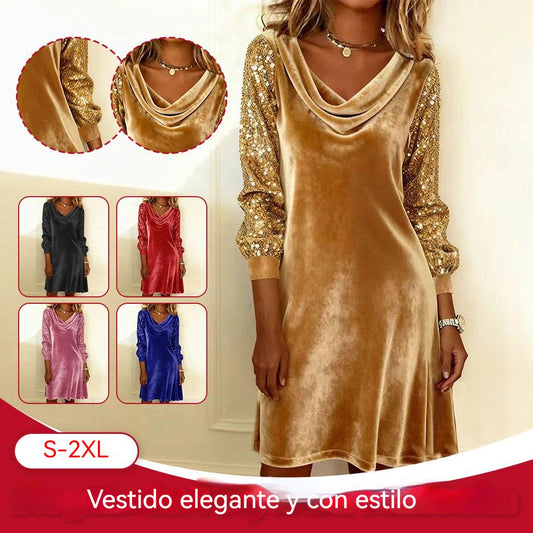 🔥 NUEVO PRODUCTO 2026 | Vestido de ante de manga larga para mujer con pliegues de purpurina | Sexy y elegante