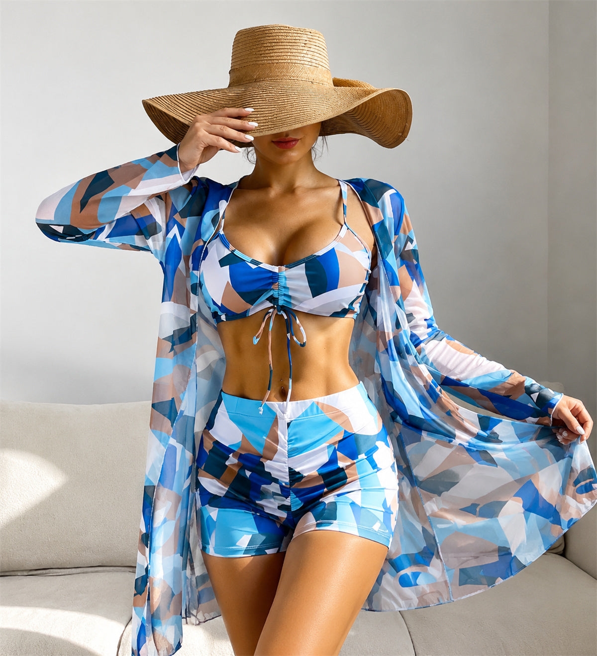 👙☀️【S-XL】2026 Nowy trzyczęściowy zestaw kąpielowy z szalowym wzorem