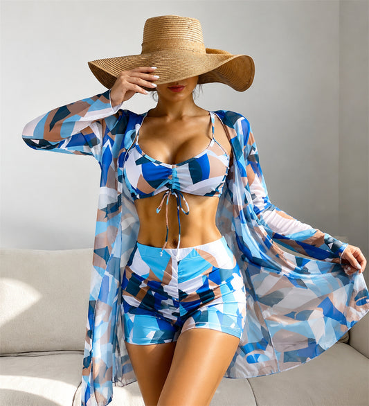 👙☀️【S-XL】2026 Nowy trzyczęściowy zestaw kąpielowy z szalowym wzorem