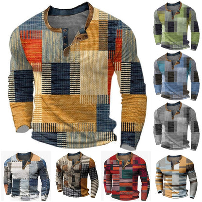 【S-4XL】Męska koszulka polo z długim rękawem i nadrukiem