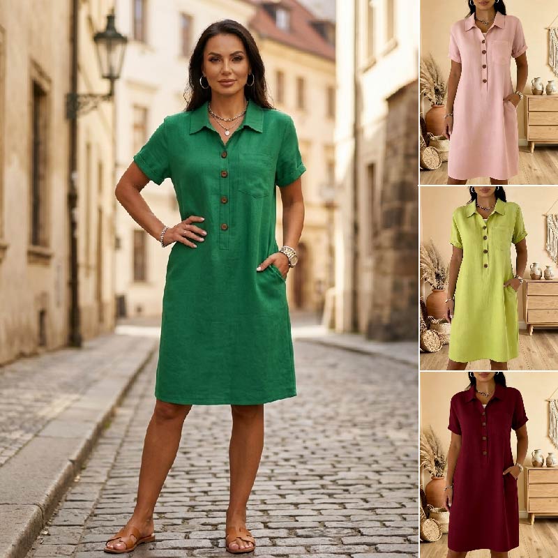 ⏳ Oferta ograniczona czasowo! ⏰🍋【S-3XL】Damska bawełniana sukienka z kieszeniami