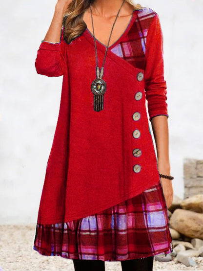 👗【Rabat -49%🔥】Damska sukienka casualowa z długimi rękawami i kontrastowymi detalami