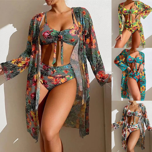 👙☀️【S-2XL】2025 Nou Set de costume de baie cu șal din trei piese