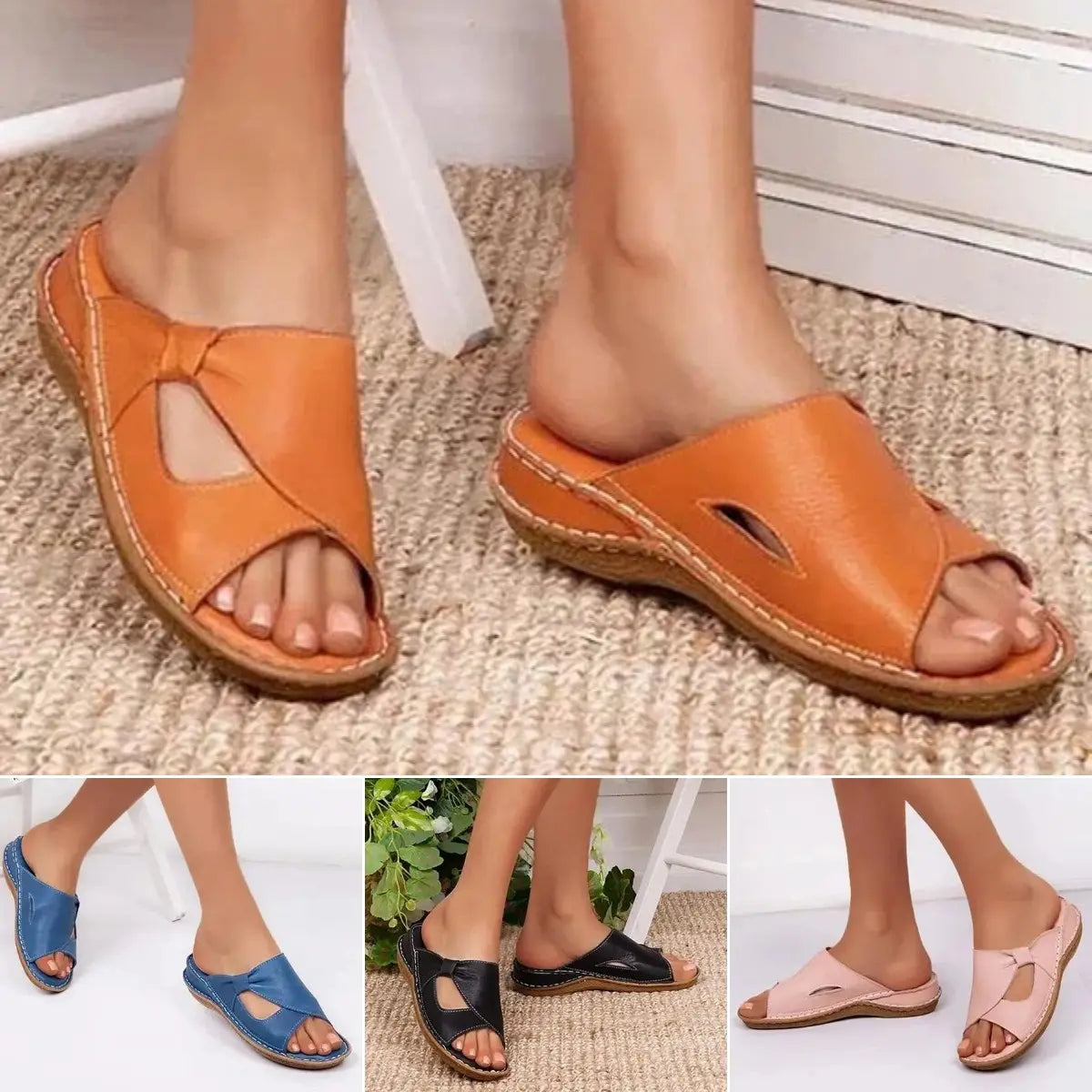 ✨👡【Wyprzedaż letnia】🔥🌈【35-43】Nowe letnie modne wygodne damskie skórzane sandały domowe kapcie na zewnątrz