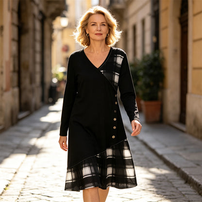 👗【Rabat -49%🔥】Damska sukienka casualowa z długimi rękawami i kontrastowymi detalami