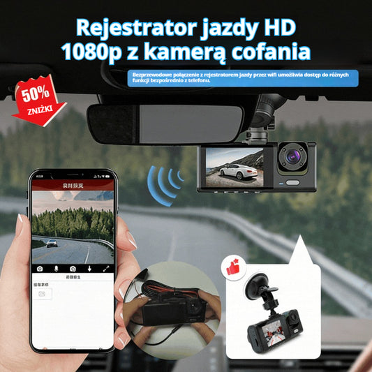 Rejestrator jazdy samochodowy | Full HD 1080p | Z kamerą cofania