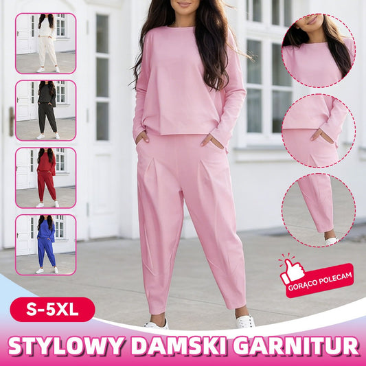 💥Promocja czasowa 50%💖 Zestaw z długim rękawem, bluzka z okrągłym dekoltem i długie spodnie