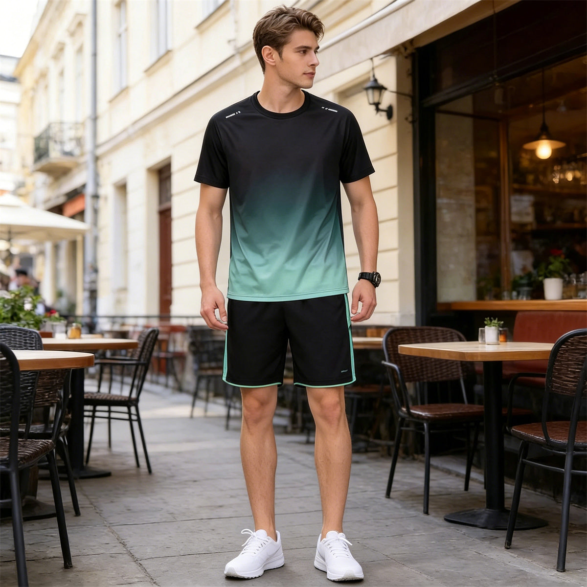 Nowy szybkoschnący zestaw sportowy (unisex) – swobodny komplet z krótkim rękawem w dużych rozmiarach; chłodzący, szybkoschnący materiał typu „ice-silk”