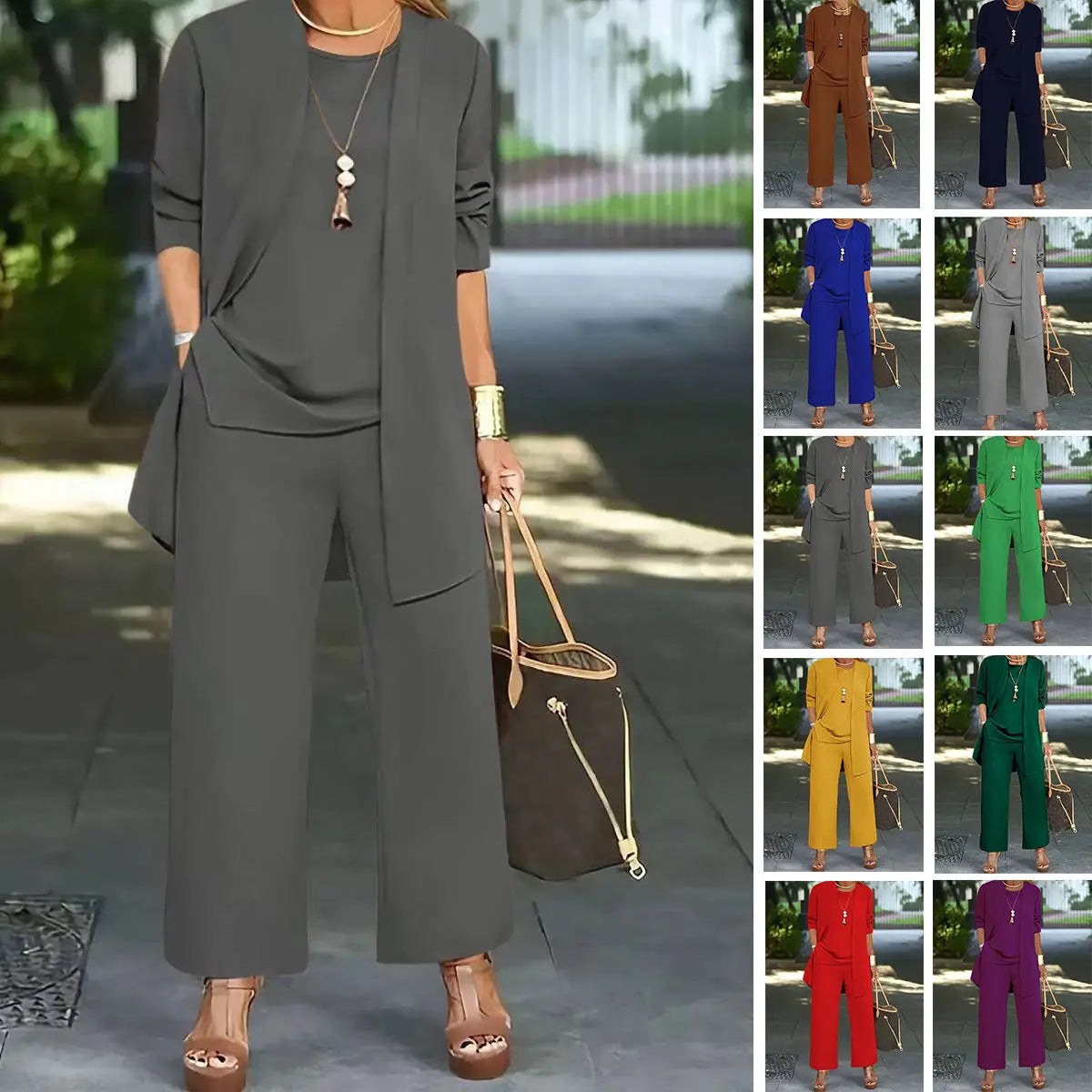 🧥 Elegante conjunto de tres piezas para mujer con corte ancho 🍂
