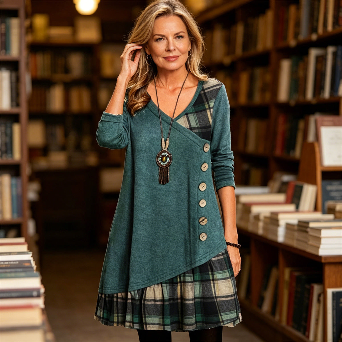 👗【Rabat -49%🔥】Damska sukienka casualowa z długimi rękawami i kontrastowymi detalami
