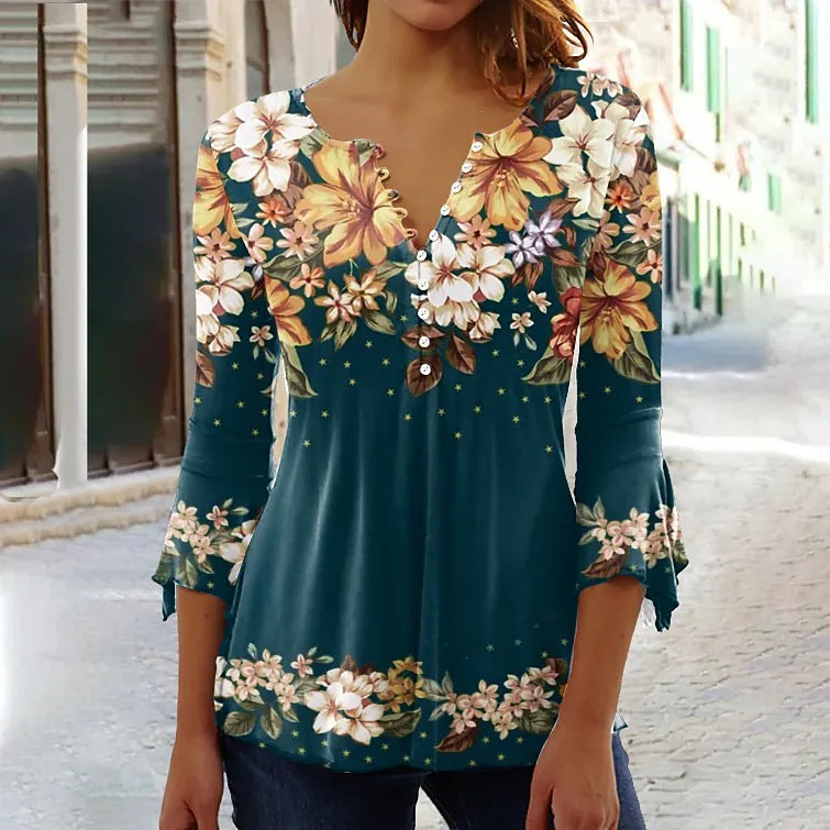 👚【S-5XL】2026 nowy styl, modna koszulka z nadrukiem i dekoltem w serek