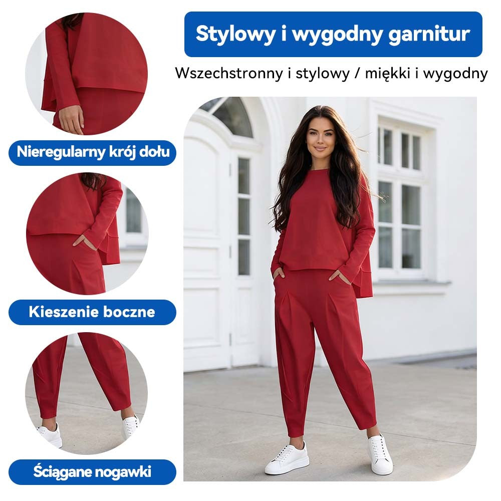 💥Promocja czasowa 50%💖 Zestaw z długim rękawem, bluzka z okrągłym dekoltem i długie spodnie
