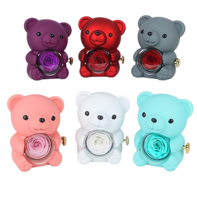 ✨Adorable osito de peluche con rosa preservada - Osito de peluche decorado con una rosa real, en una hermosa caja de regalo - Regalo romántico para el Día de la Madre, bodas, aniversarios, despedidas de soltera, Navidad y San Valentín.