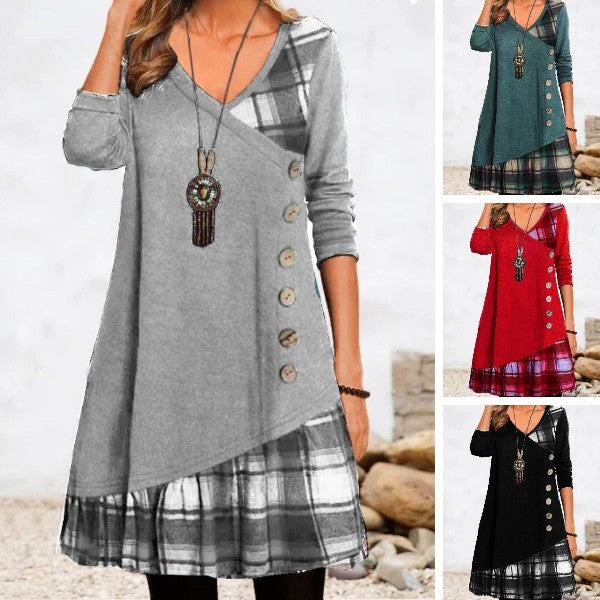 👗【Rabat -49%🔥】Damska sukienka casualowa z długimi rękawami i kontrastowymi detalami