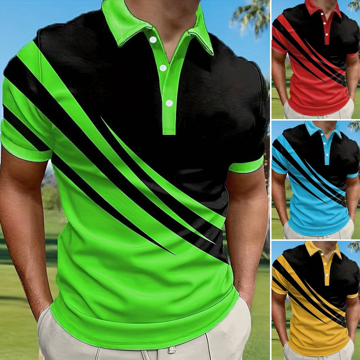 🔥👔【S-6XL】Męska nowa letnia koszulka POLO w paski z nadrukiem 3D