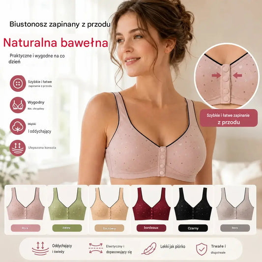 😍【3-częściowy zestaw】Biustonosz damski bez fiszbin z guzikami z przodu 【40-120 kg】❤️Wygodna, antybakteryjna, naturalna bawełna