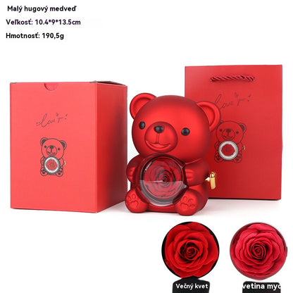 ✨Adorable osito de peluche con rosa preservada - Osito de peluche decorado con una rosa real, en una hermosa caja de regalo - Regalo romántico para el Día de la Madre, bodas, aniversarios, despedidas de soltera, Navidad y San Valentín.
