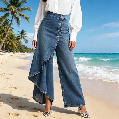 【S-3XL】🥇Magas derekú női farmer széles szárú fazonnal, bő szabás, elegáns dizájn