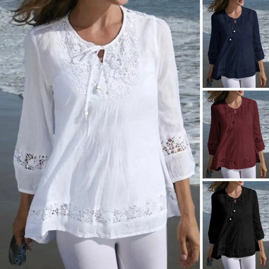 【S-5XL】V-neck dantelă dantelă cu mânecă scurtă top pentru femei