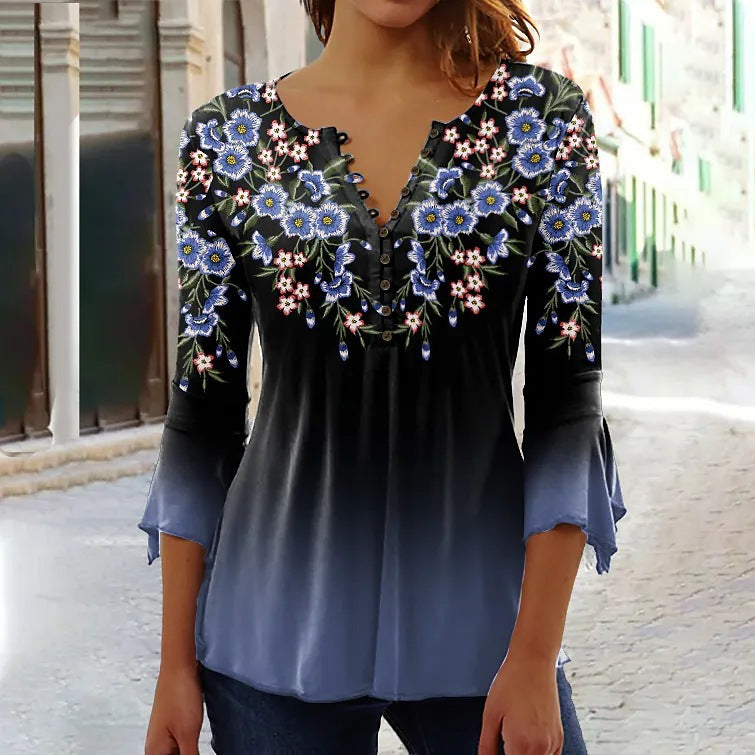 👚【S-5XL】2026 nowy styl, modna koszulka z nadrukiem i dekoltem w serek