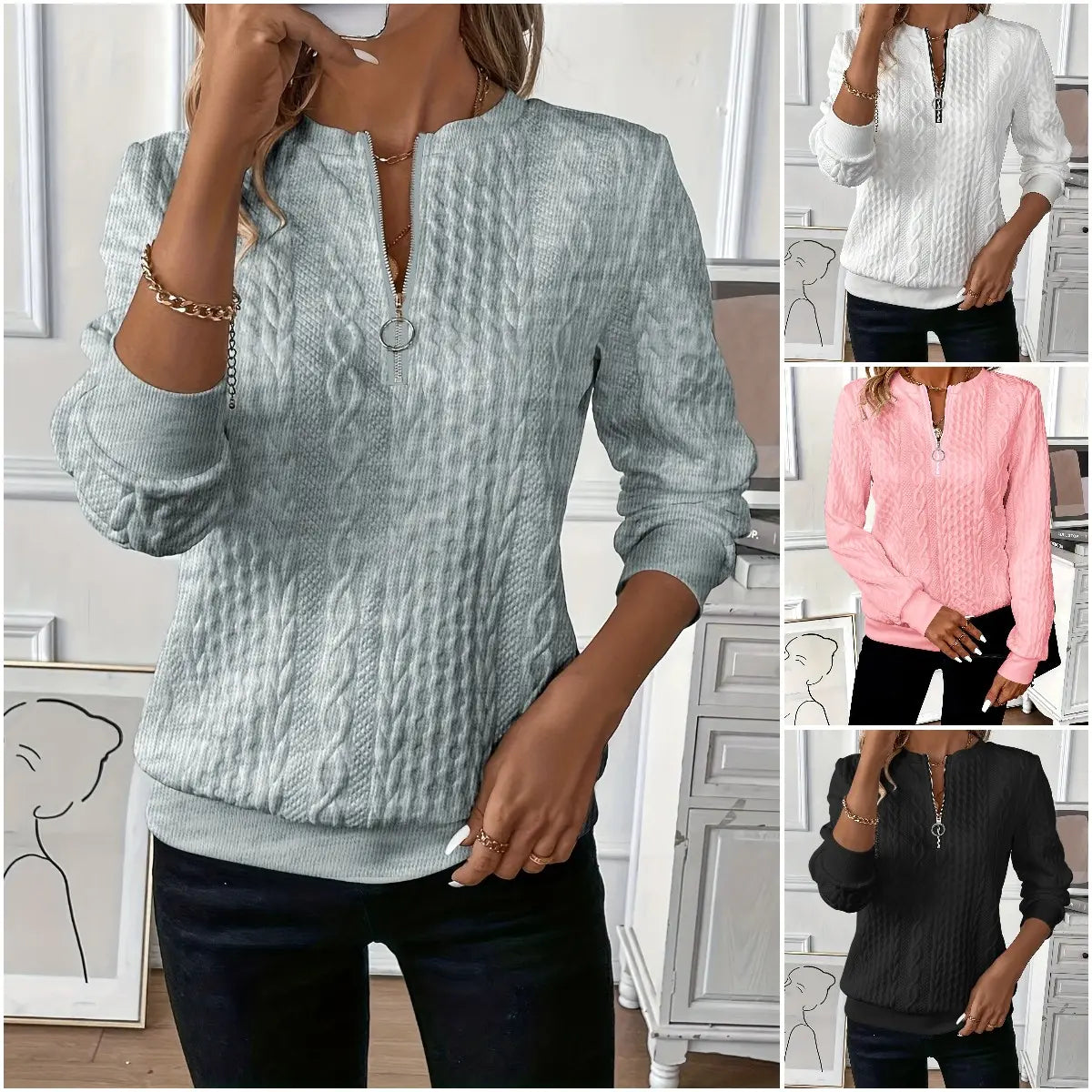 🎀🎀【S-2XL】 Nowy jesienny i zimowy sweter damski zapinany na zamek