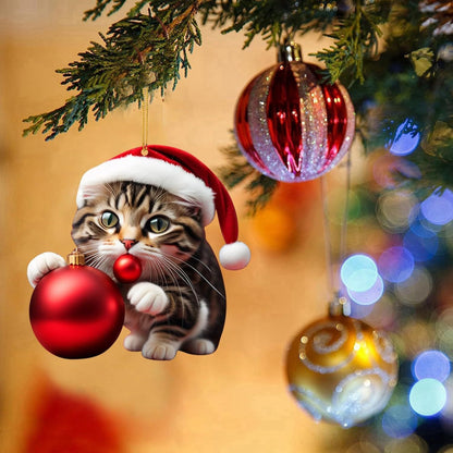 🔥🐈🎄10 sztuk😻Zawieszki do dekoracji choinki w kształcie kotka，Mały wisiorek z akrylu, drukowany na płasko w technologii 2D