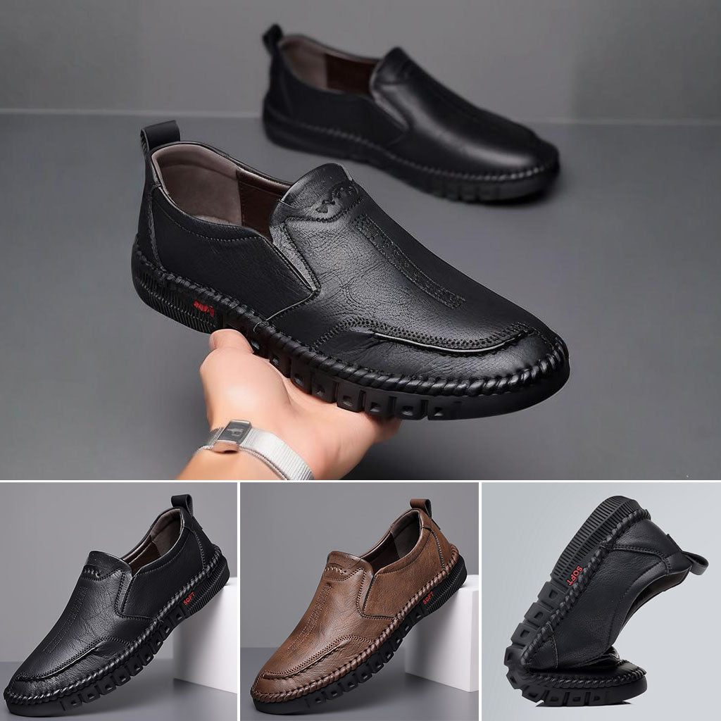 👞【39-44-es méret】2025 Férfi bőrcipő, egyszerű és praktikus, puha talpú, csúszásmentes és lélegző