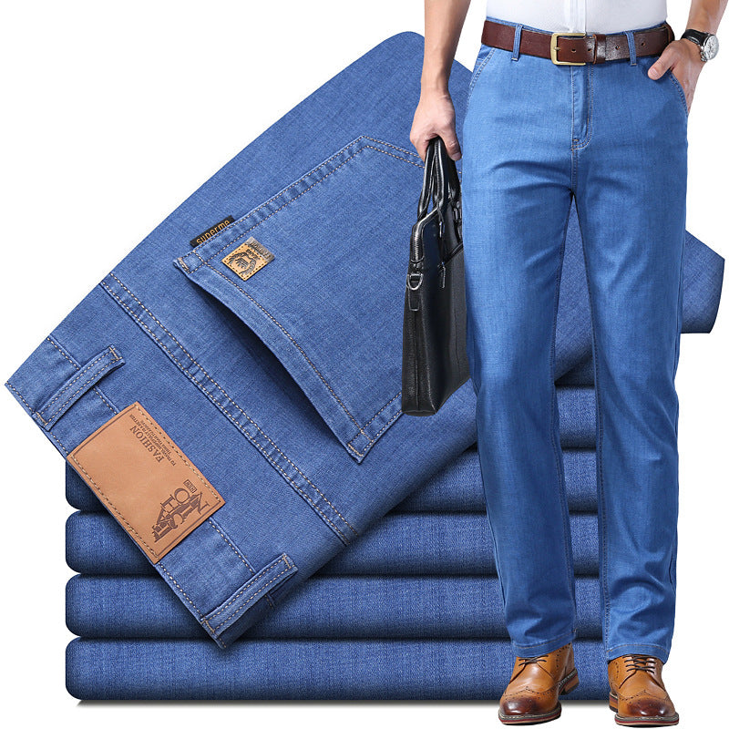 👖👖【 Εκλεκτά ανδρικά ρούχα】Απλά, φαρδιά και ευέλικτα ανδρικά τζιν μεγάλων μεγεθών