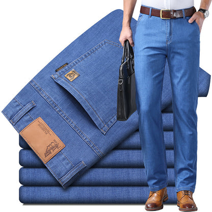 👖👖【 Εκλεκτά ανδρικά ρούχα】Απλά, φαρδιά και ευέλικτα ανδρικά τζιν μεγάλων μεγεθών