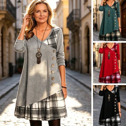 👗【Rabat -49%🔥】Damska sukienka casualowa z długimi rękawami i kontrastowymi detalami