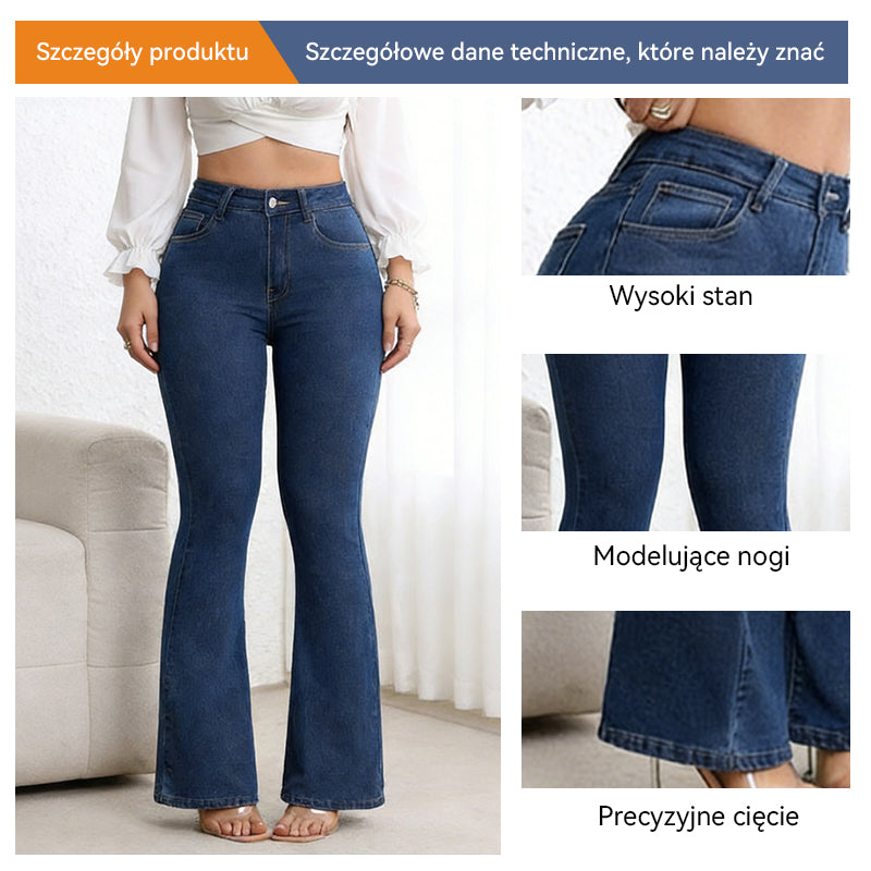 💕👖Nowe damskie jeansy typu dzwony, ze stretchem, dopasowane, z wysokim stanem i podniesionym biodrem.