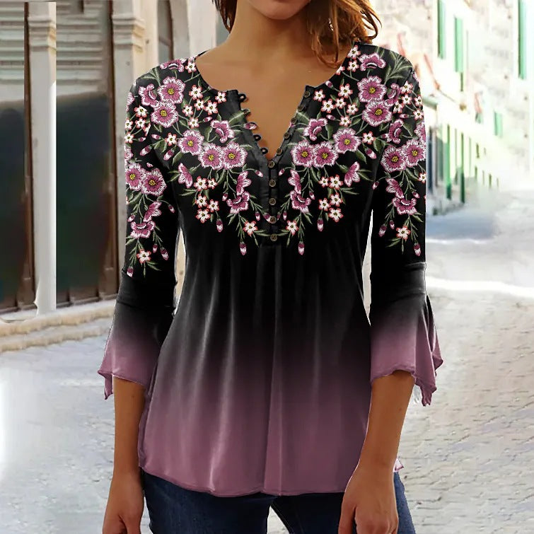 👚【S-5XL】2026 nowy styl, modna koszulka z nadrukiem i dekoltem w serek