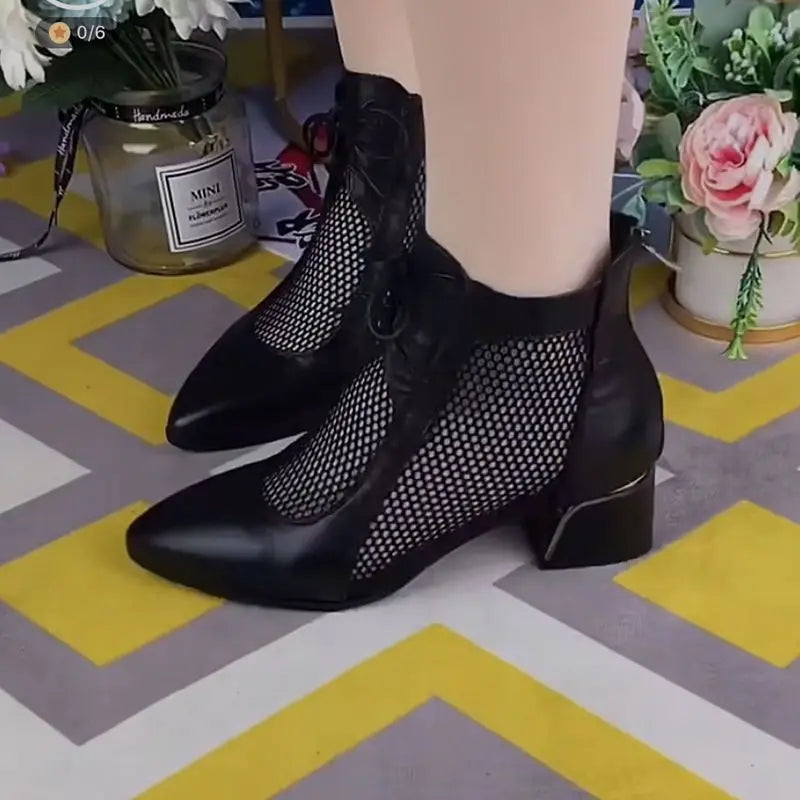 🔥🔥【35-40】【Gorąca wyprzedaż】Modne damskie sznurowane buty z siateczki na średnim obcasie