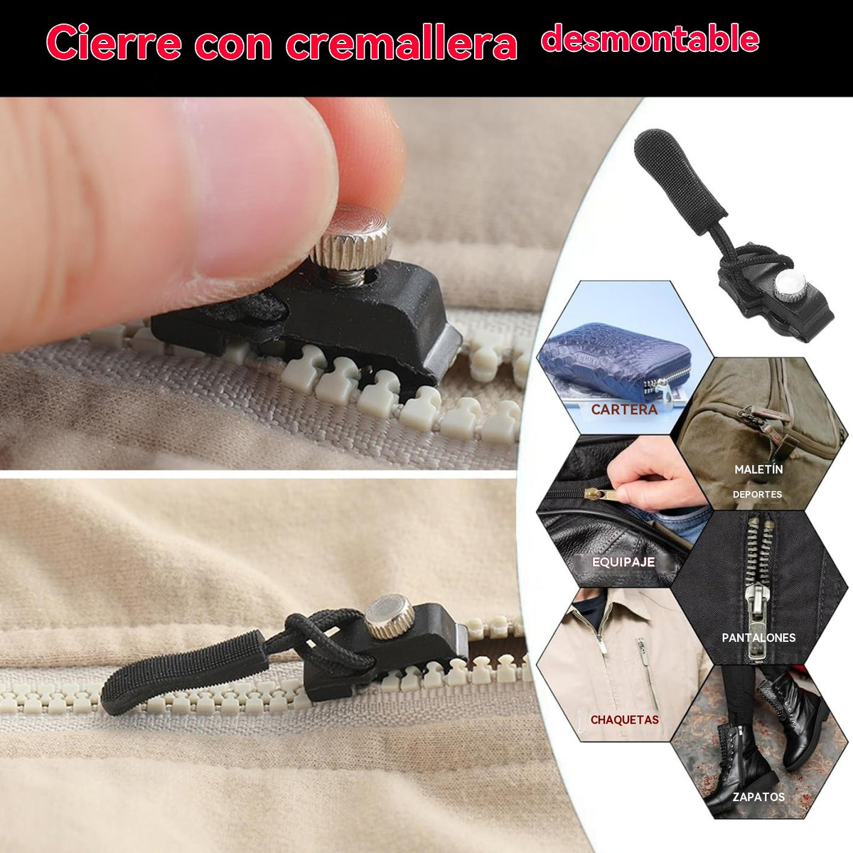 🛒【Disponible en tamaños grande, mediano y pequeño.】Herramienta universal de reparación de cremalleras