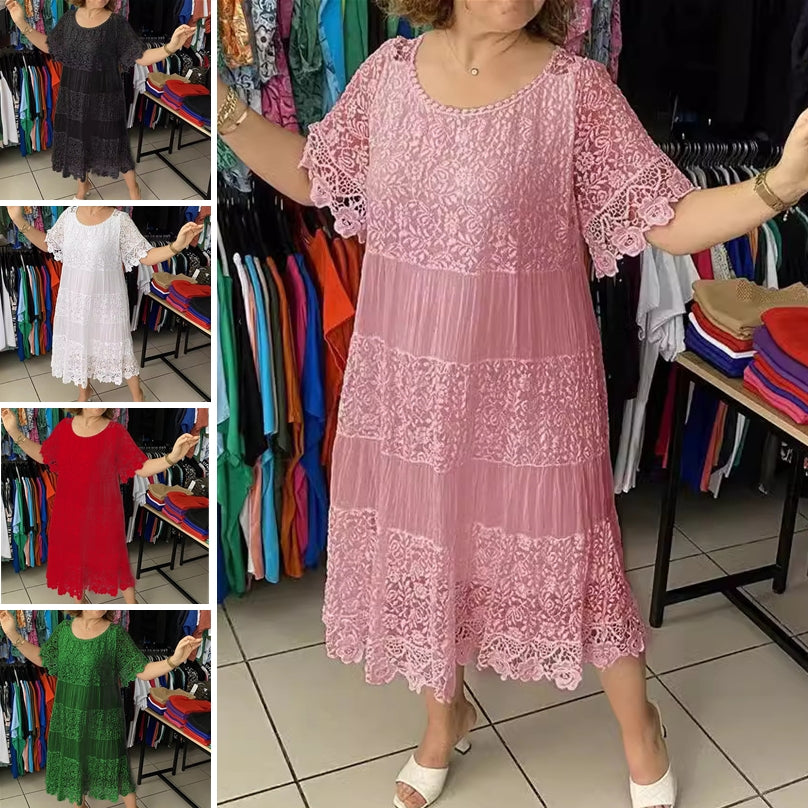 ✨✨【S-5XL】Nowa koronkowa sukienka t-shirtowa z krótkim rękawem i okrągłym dekoltem