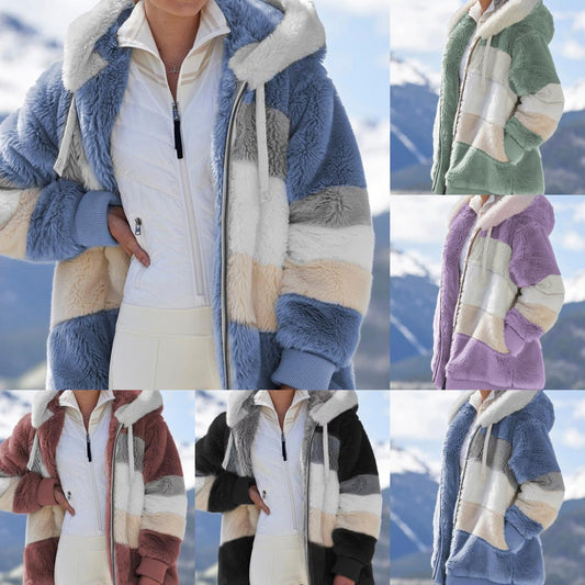 ☃️❄️[S-5XL] 2025 nowa damska kurtka w grube, pluszowe kontrastowe paski