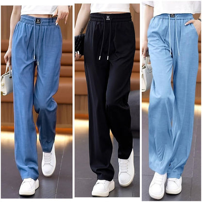 ❤️【S-3XL】【40-100 kg】2025 nowe wysokiej jakości miękkie, Dżinsy z wysokim stanem i szerokimi nogawkami typu Ice Silk