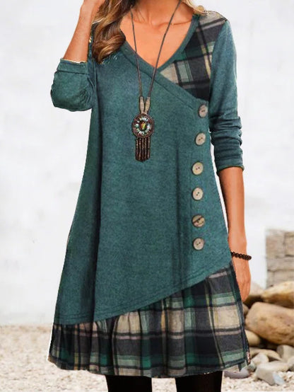 👗【Rabat -49%🔥】Damska sukienka casualowa z długimi rękawami i kontrastowymi detalami