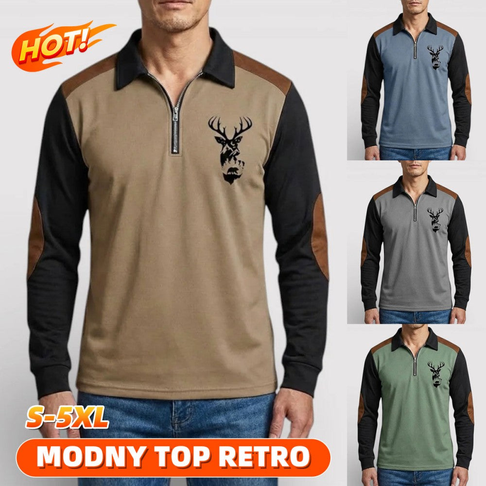 Męska bluzka casualowa w stylu retro, z klapami, długim rękawem, z nadrukiem cyfrowym 3D