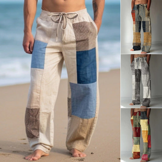 ✨👖【10 kolorów🌈】【S-6XL】😍 Męskie dopasowane spodnie, bawełna i len, duże rozmiary, swobodny i zrelaksowany styl boho, spodnie z szerokimi nogawkami