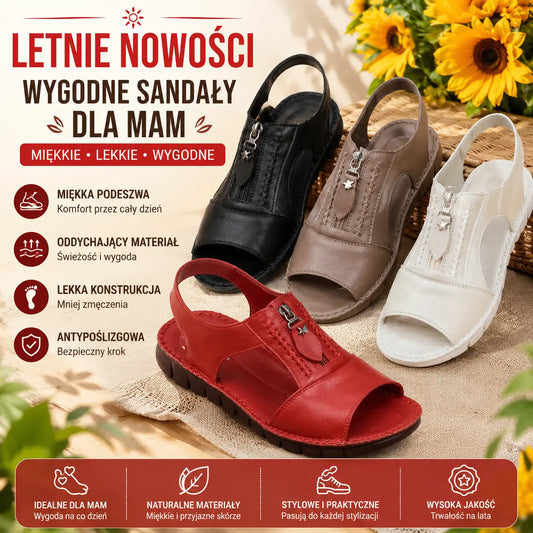 🔥【Rozmiary 35-43】2026 Nowe płaskie sandały z prawdziwej skóry, antypoślizgowe, miękka podeszwa