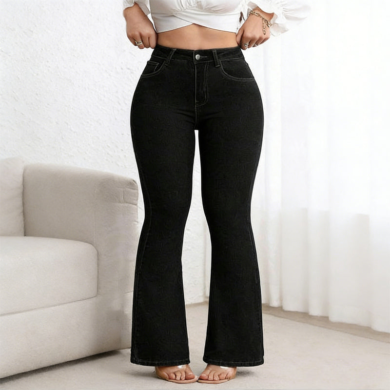 💕👖Nowe damskie jeansy typu dzwony, ze stretchem, dopasowane, z wysokim stanem i podniesionym biodrem.