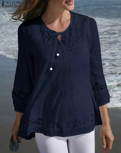 【S-5XL】V-neck dantelă dantelă cu mânecă scurtă top pentru femei
