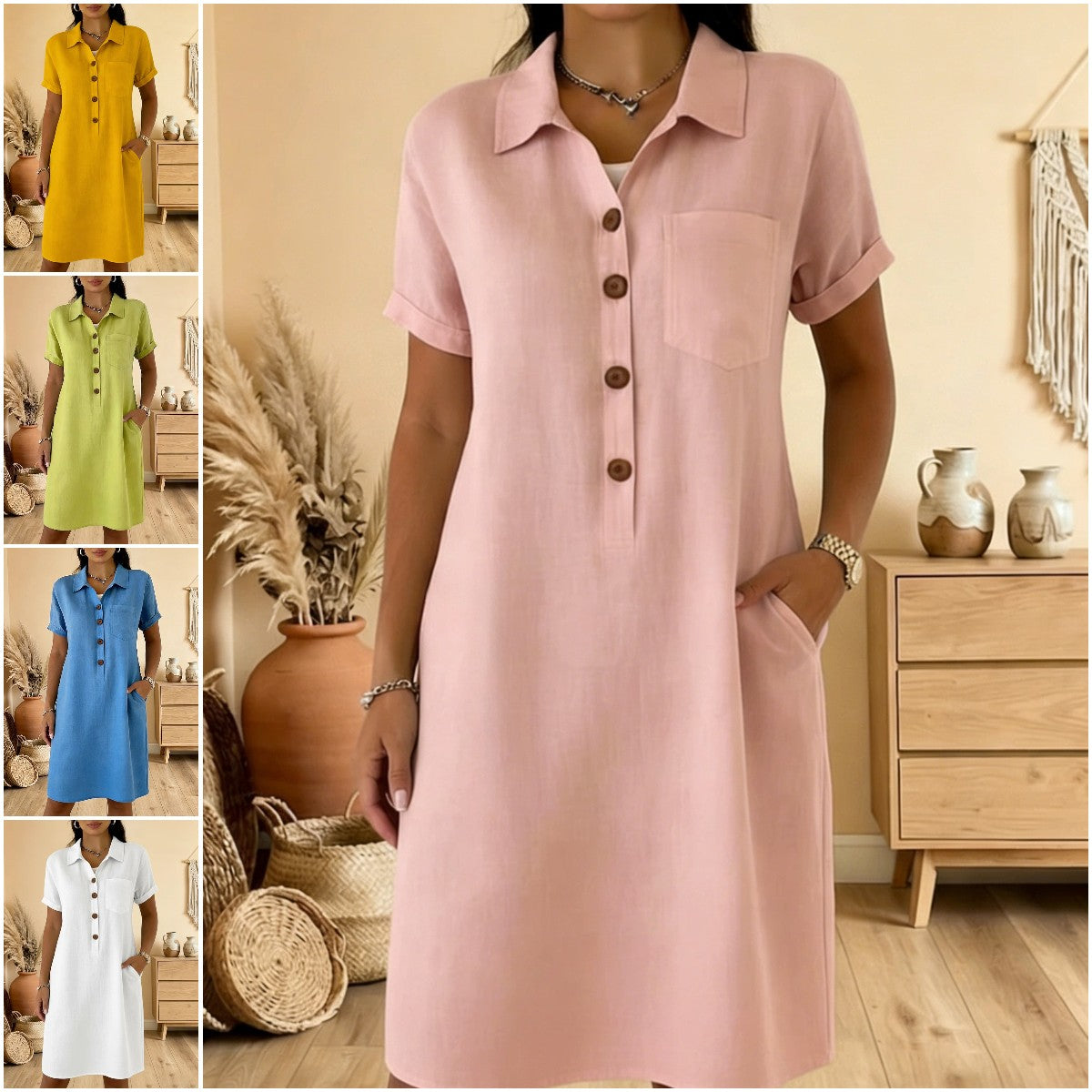 ⏳ Oferta ograniczona czasowo! ⏰🍋【S-3XL】Damska bawełniana sukienka z kieszeniami