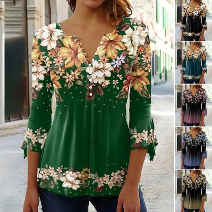 👚【S-5XL】2026 nowy styl, modna koszulka z nadrukiem i dekoltem w serek