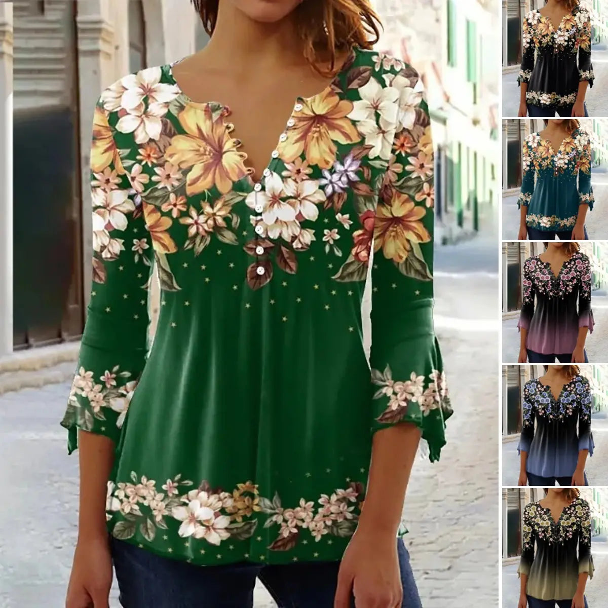 👚【S-5XL】2026 nowy styl, modna koszulka z nadrukiem i dekoltem w serek