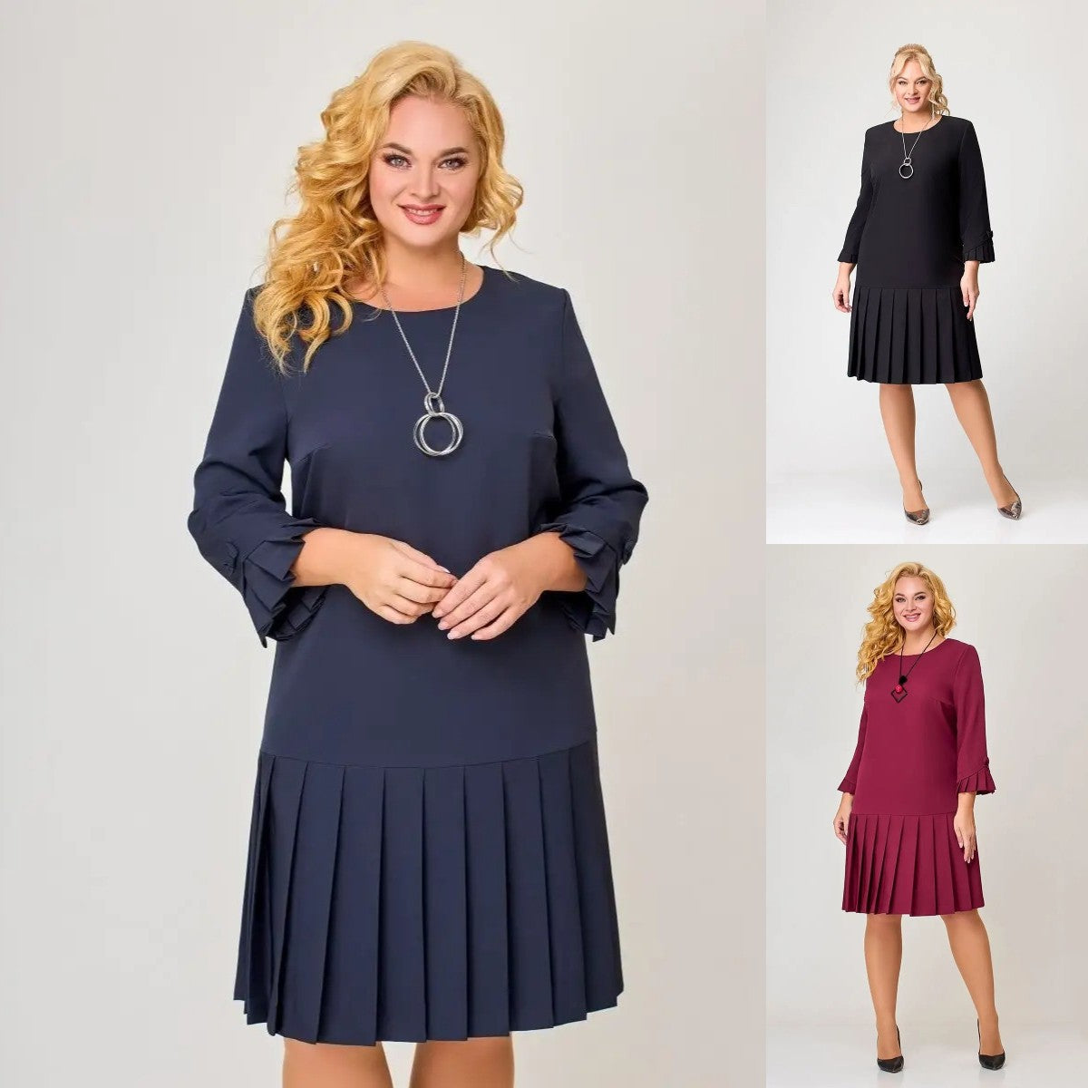 💌 【S-5XL】👗 2025 zimowa nowa wysokiej jakości elegancka sukienka w jednolitym kolorze
