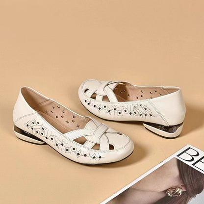 🔥💞【35-40】 2025 Sandale de damă noi, cu vârf rotund, din piele naturală, cu toc mic