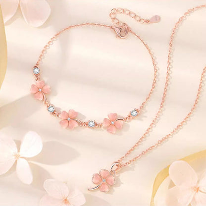 🎁【Kup 1, otrzymaj 1 gratis】💖【Naszyjnik + Bransoletka】🍀💎Zestaw naszyjnika i bransoletki ze srebra 925 z czterolistną koniczyną